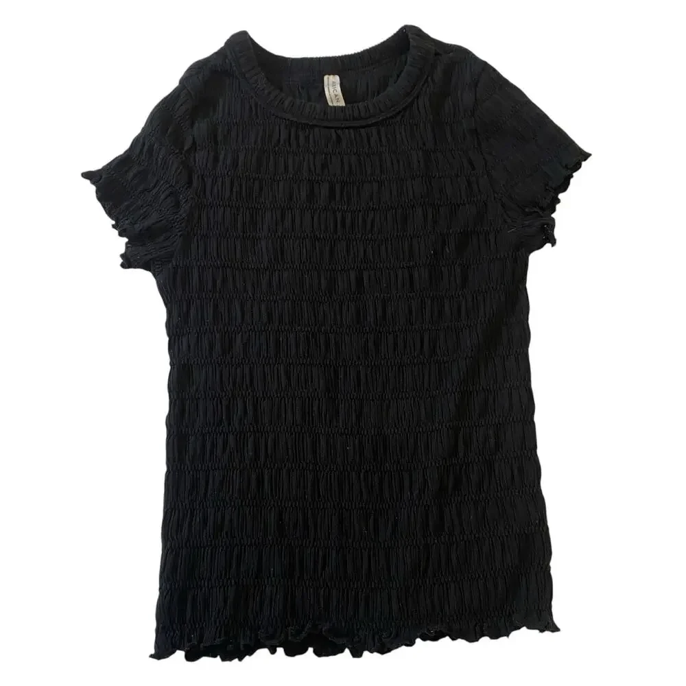 American Eagle Outfitters Size Small Black Smocked Short Sleeve T-Shirt